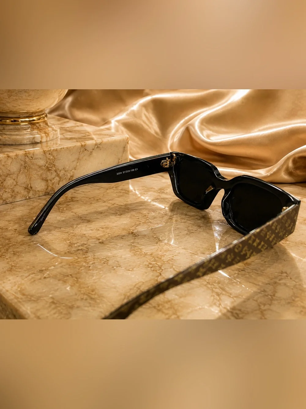 Black Frame Sunglasses with Brown LV Monogram